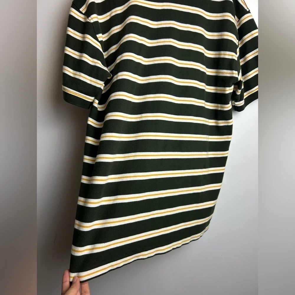 VTG Tommy Hilfiger Green Striped‎ Polo Shirt Mens Sz L Logo Thermal Equestrian